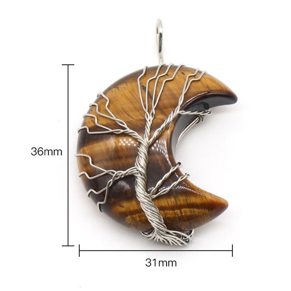 Tree Of Life Wire Wrapped Moon Pendant / Healing Reiki Crystal Necklace - Picture 5 of 15